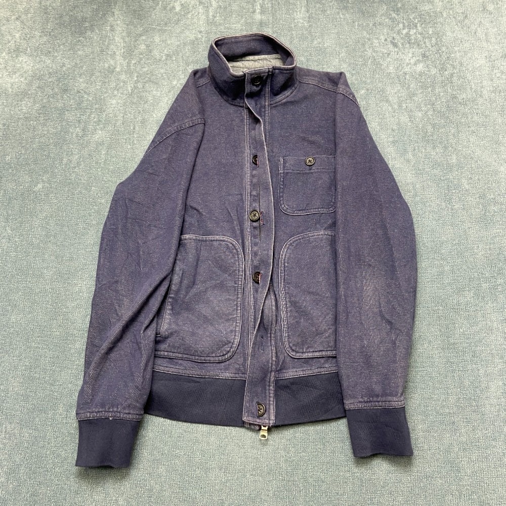 Banana Republic Jacket Mens Medium Navy Blue Cotton Button Front Ribbed Hem
